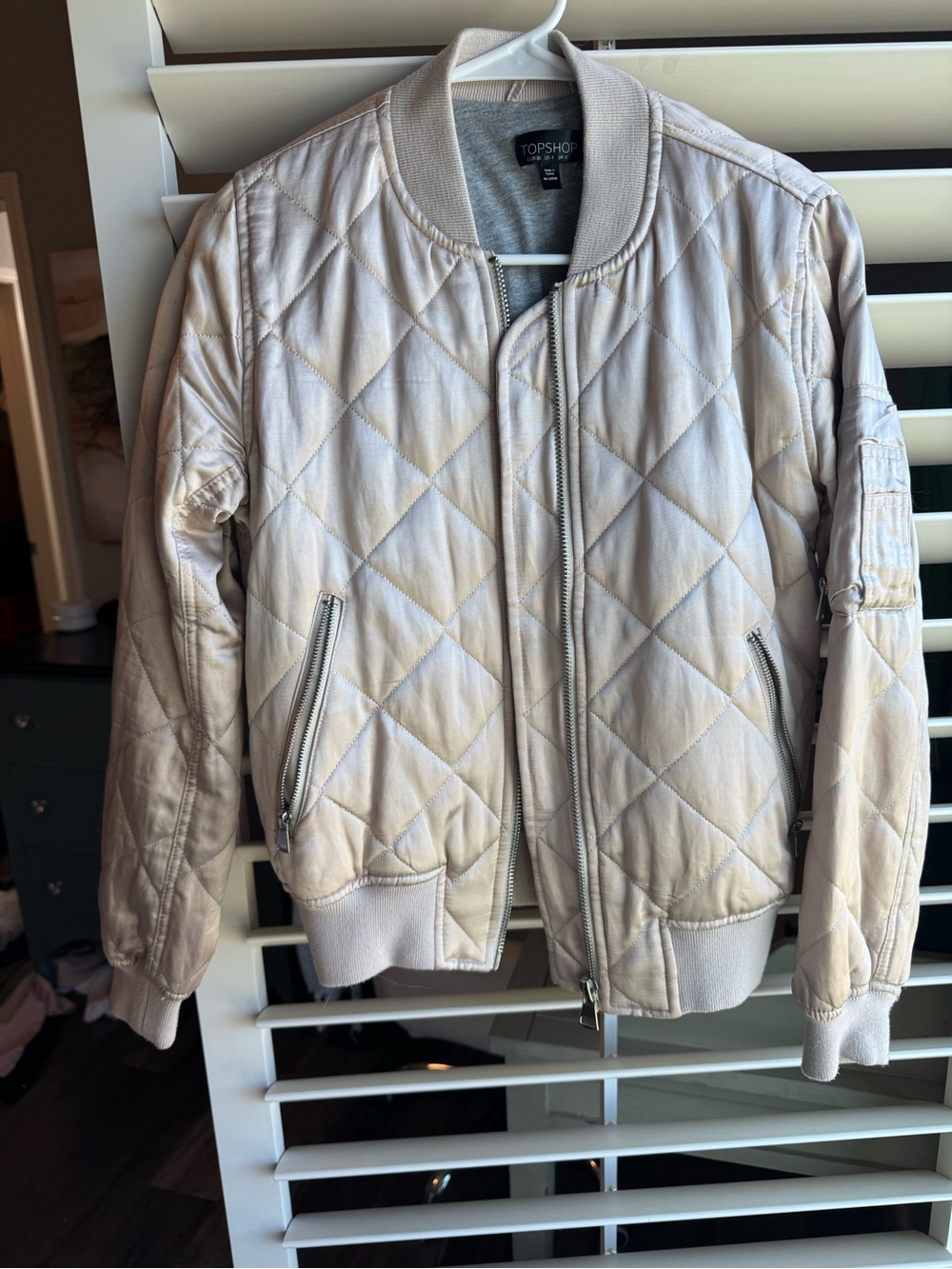Topshop Quilted Light Cream Bomber Jacket